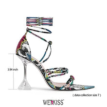 Load image into Gallery viewer, WETKISS Women&#39;s Lace Up Heels Sandals, Snakeskin Clear Heeled Pointed Open Toe Sexy Dress High Heel for Ladies Female

