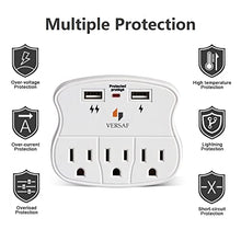 Load image into Gallery viewer, VERSAF Wall Outlet Adapter Surge Protector -2 USB Charging Ports, 3 Prong Outlet Extender Outlet with Protection Indicator Light for Home/School/Office
