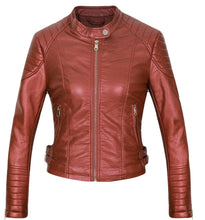 Load image into Gallery viewer, 2021 Fashion Women Elegant Zipper Faux Leather Biker Jacket in Brown Black Slim Ladies Coat Casual brand Motorcycle Leather Coat
