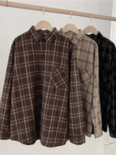 Load image into Gallery viewer, JMPRS Vintage Women Plaid Shirts Autumn Long Sleeve Oversize Button Up Tops Korean Loose Casual Fall Outwear Femme Shirts
