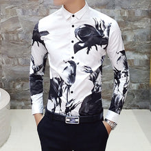 Load image into Gallery viewer, 6XL 19 Colour Fashion Boutique Print Casual Slim Fit Mens Long-sleeved Shirt / High-end Social Brand Social Men Club Prom Shirt
