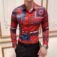 Load image into Gallery viewer, 6XL 19 Colour Fashion Boutique Print Casual Slim Fit Mens Long-sleeved Shirt / High-end Social Brand Social Men Club Prom Shirt
